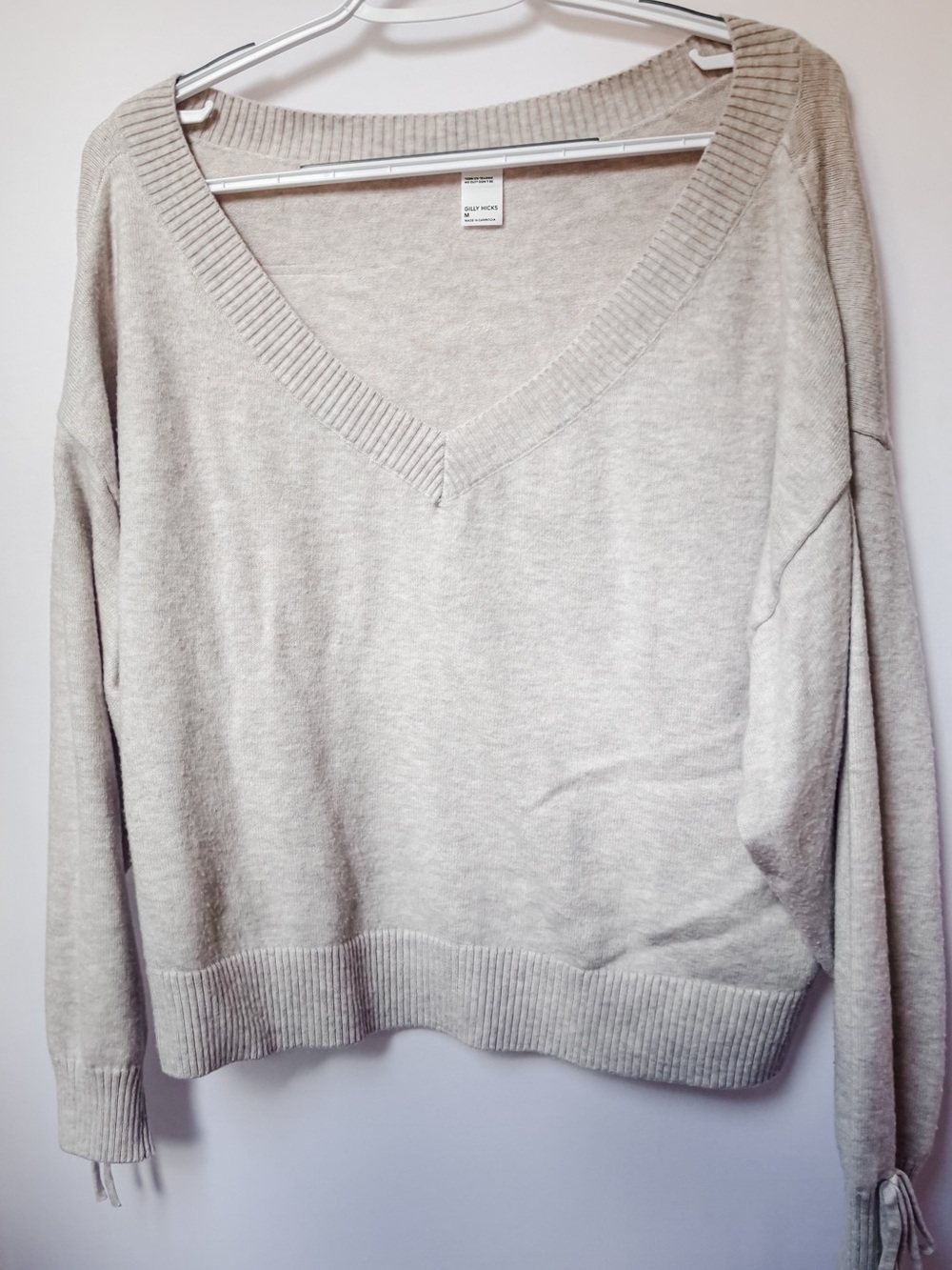 Gilly Hicks Women's V-Neck Lightweight Off-Shoulder Sweater - Light Gray - Picture 3 of 4